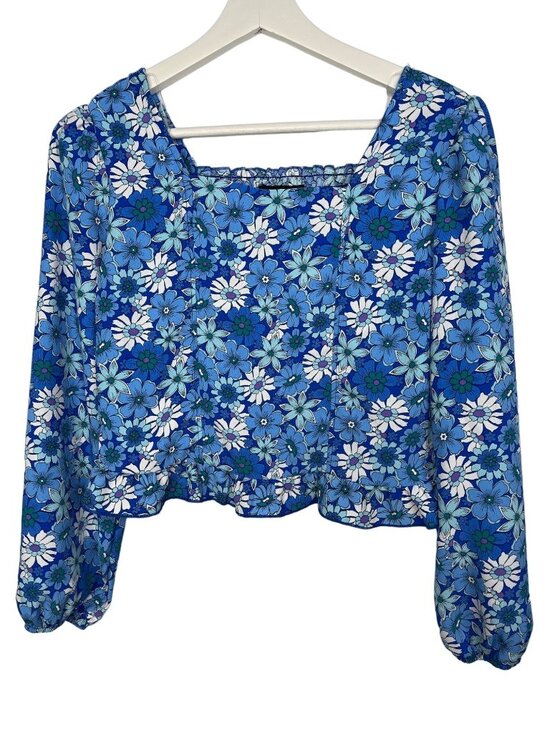 Amy Byer Tops - Amy Byer Girls 16 Blue Floral Boho Peasant Blouse Long Sleeve